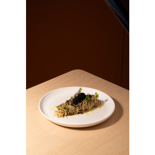 Cold Angel Hair Pasta with Black Caviar, Truffle and Salted Kombu