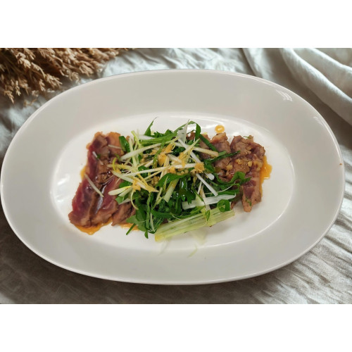 Seared American Angus Sirloin with Korean Sesame Leaf and Scallion Salad