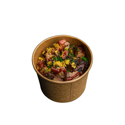 18-Hour Smoked Black Angus Beef Brisket,150g, served with handcrafted pickles and coleslaw or mac & cheese