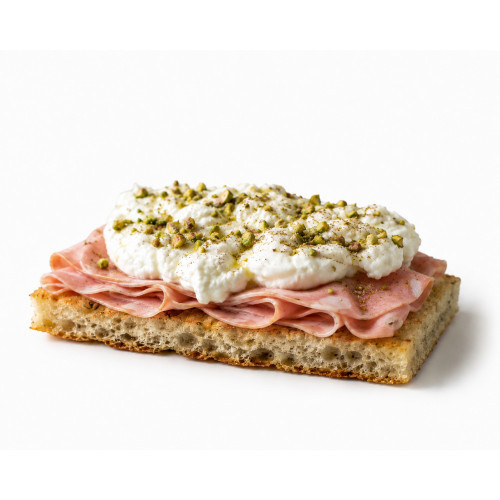 Focaccia with Mortadella, Burrata and Pistachio
